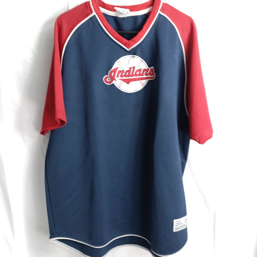 True Fan Cleveland Indians MLB Baseball Jersey Mens XL Navy Red V-Neck Pullover